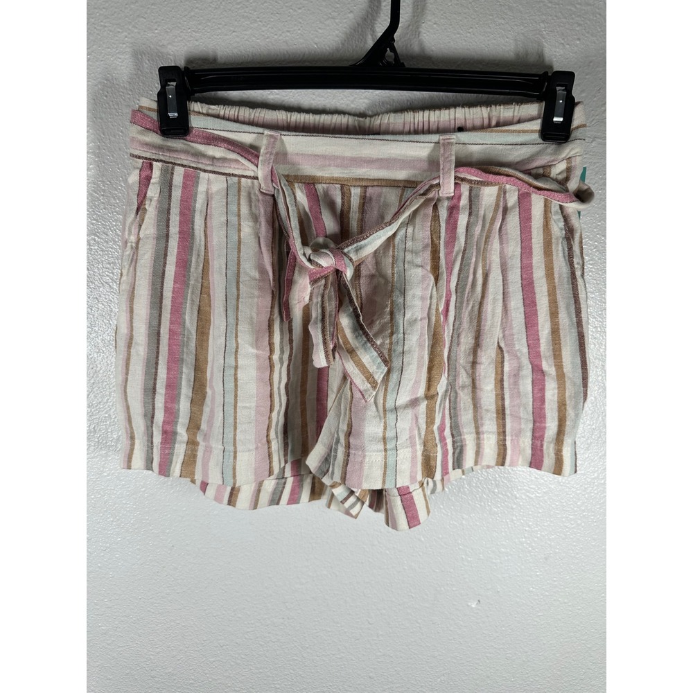 Maurices Shorts Womens Small Pink Striped Linen Blend Tie Waist Casual 217036Y